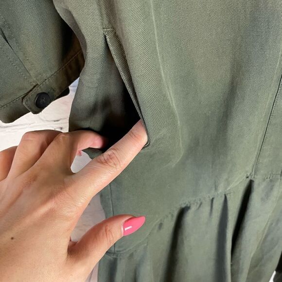ZARA Trafaluc TRF Olive Khaki Oversized Shirt Dress w/ Frill Ruffle M - Picture 9 of 13